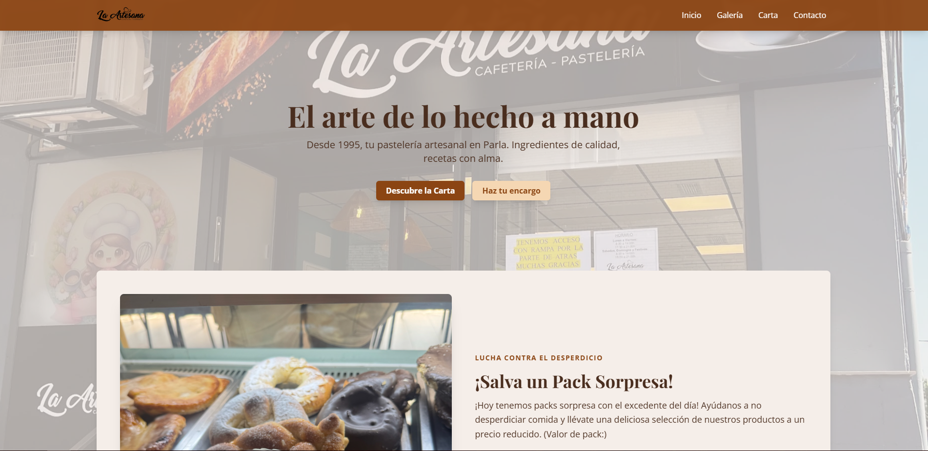 Captura del proyecto Web para Pastelería y Cafetería